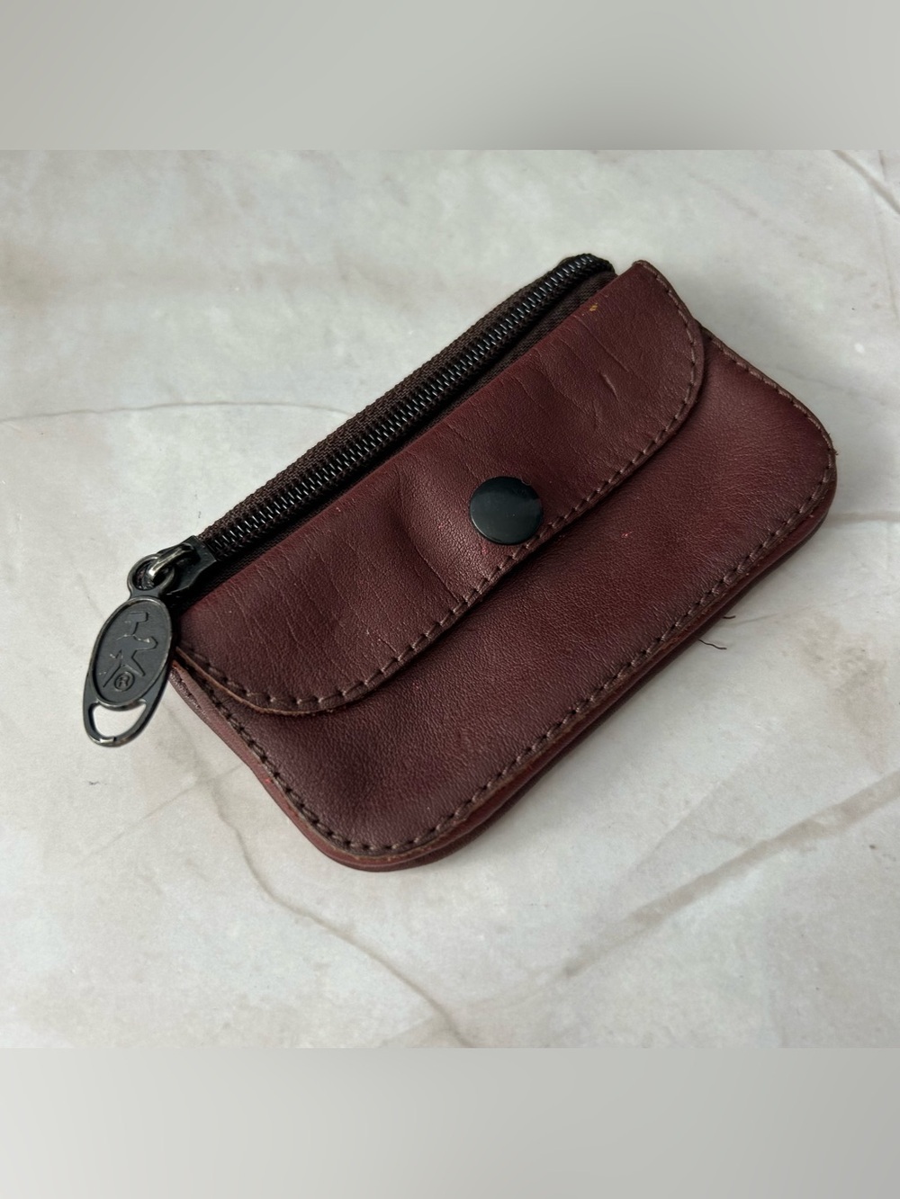 Leather Key & Coin Pouch in Dark Brown